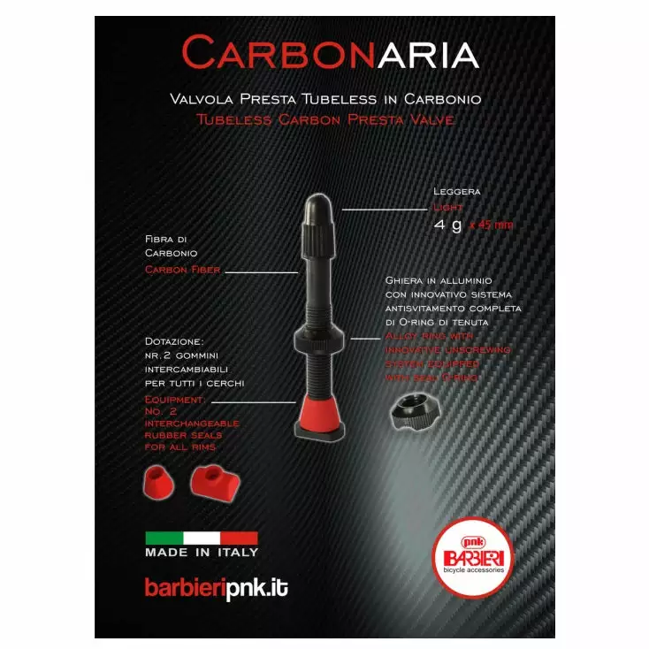 Paire De Valves Tubeless Presta En Carbone Carbonaria Barbieri 3 Paire De Valves Tubeless Presta En Carbone Carbonaria Barbieri – Image 3