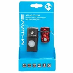 Set D'éclairages Vélo Avant Et Arrière à LED Rechargeables USB Atlas 20 M-Wave 7 Set D'éclairages Vélo Avant Et Arrière à LED Rechargeables USB Atlas 20 M-Wave -Magasin De Pneus Reha feu arriere velo m wave atlas 20 packaging